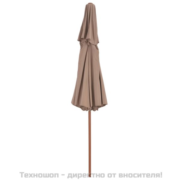 Чадър с двоен покрив и дървен прът, 270 см, таупе