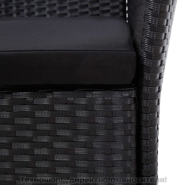 Градински комплект с възглавници, 9 части, черен полиратан