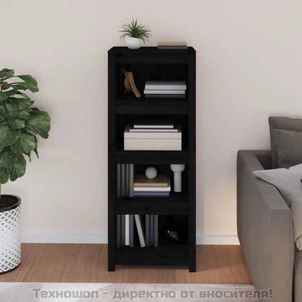 Библиотека, черна, 50x35x125,5 см, бор масив
