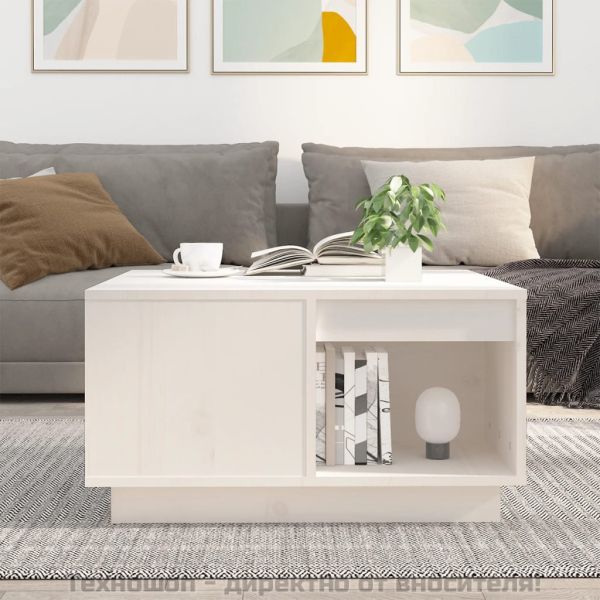 Кафе маса, бяла, 60x61x32,5 см, борово дърво масив