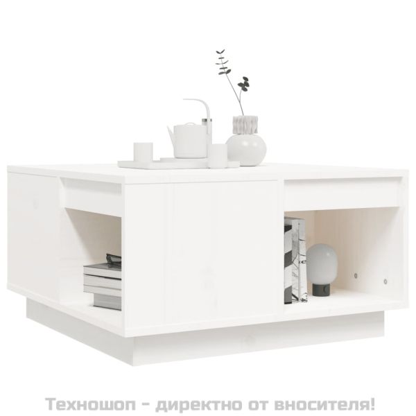Кафе маса, бяла, 60x61x32,5 см, борово дърво масив