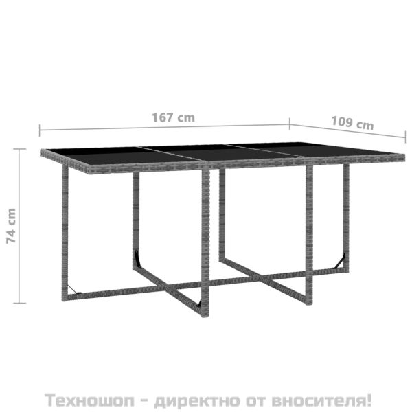 Градински комплект с възглавници, 11 части, полиратан, сив