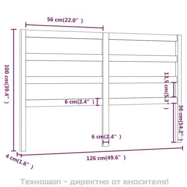Горна табла за легло, бяла, 126x4x100 см, бор масив
