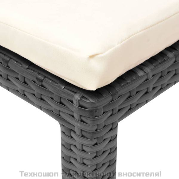 Шезлонг с шалте, черен полиратан