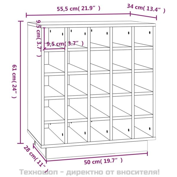 Шкаф за вино, черен, 55,5x34x61 см, борово дърво масив