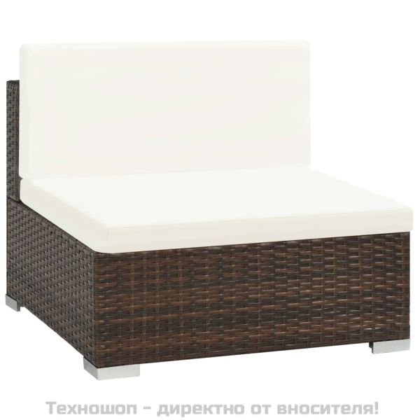 Градински комплект с възглавници, 7 части, кафяв полиратан