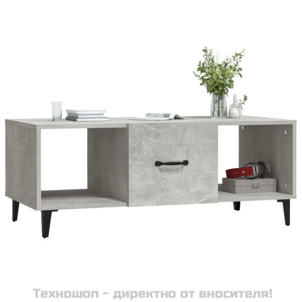 Кафе маса, бетонно сива, 102x50x40 см, инженерно дърво