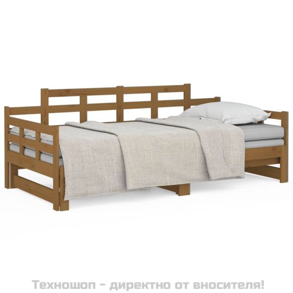 Разтегателна кушетка, меденокафява, бор масив, 2x(90x190) см