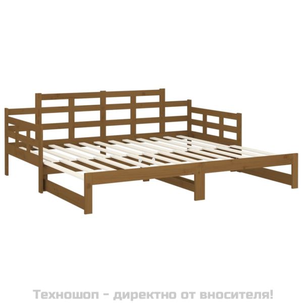 Разтегателна кушетка, меденокафява, бор масив, 2x(90x190) см