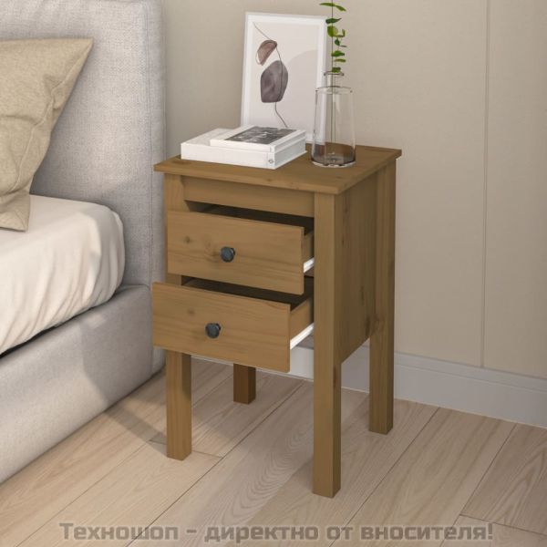 Нощно шкафче, меденокафяво, 40x35x61,5 см, борово дърво масив