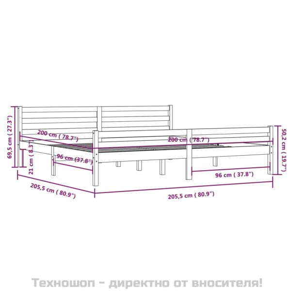 Рамка за легло, бяла, дърво масив, 200x200 см
