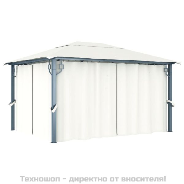 Шатра със завеси, 400х300 см, кремава, алуминий