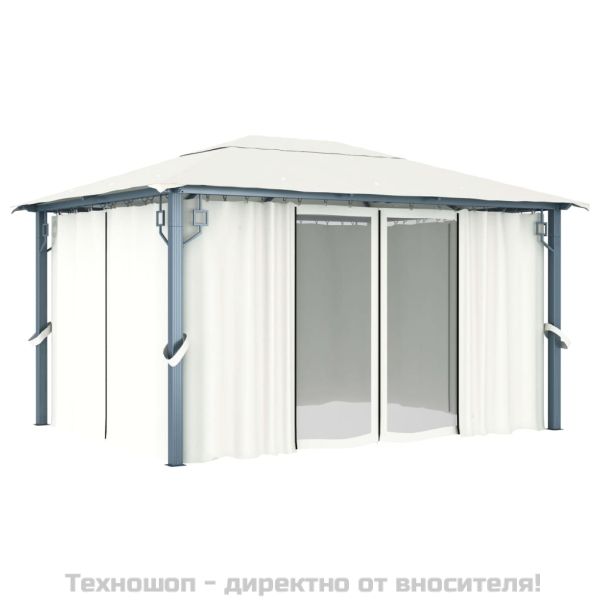 Шатра със завеси, 400х300 см, кремава, алуминий