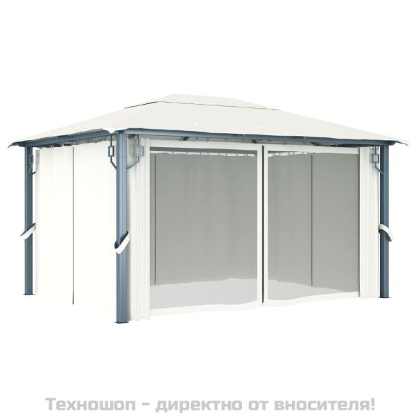 Шатра със завеси, 400х300 см, кремава, алуминий