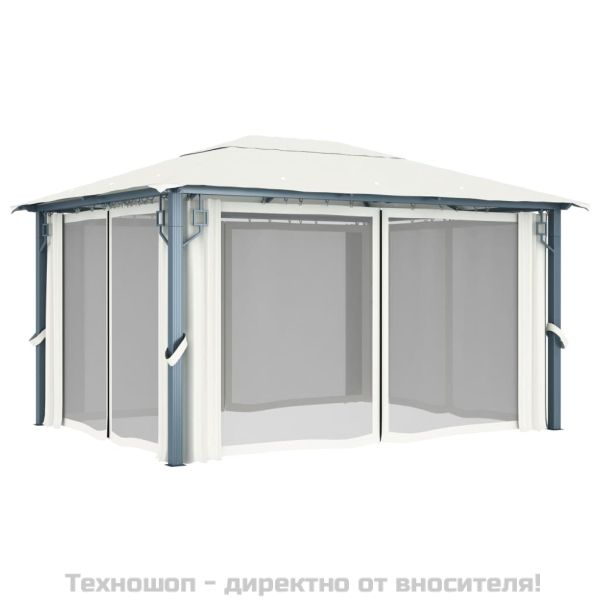 Шатра със завеси, 400х300 см, кремава, алуминий