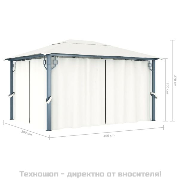 Шатра със завеси, 400х300 см, кремава, алуминий