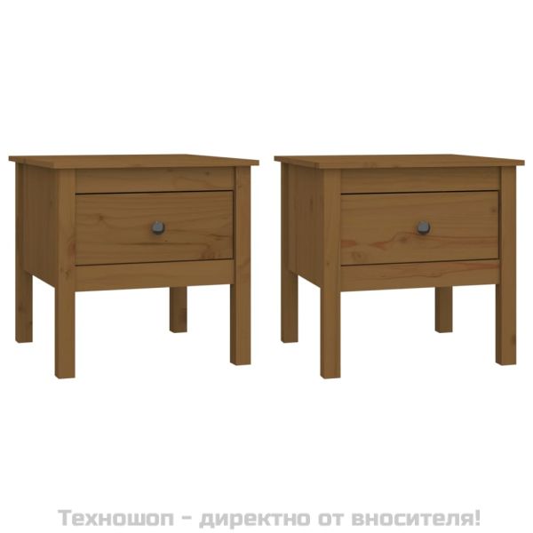 Странични масички 2 бр меденокафяви 50x50x49 см бор масив