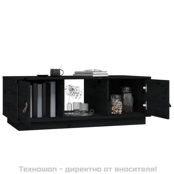 Кафе маса, черна, 100x50x35 см, борово дърво масив