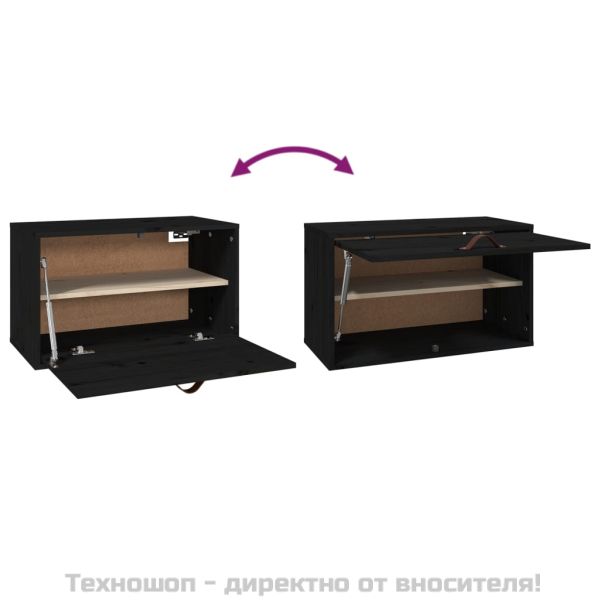 Стенен шкаф, черен, 60x30x35 см, бор масив