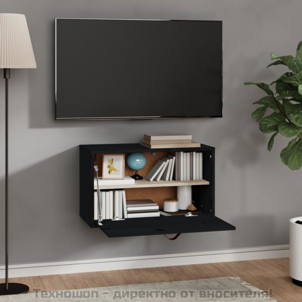 Стенен шкаф, черен, 60x30x35 см, бор масив