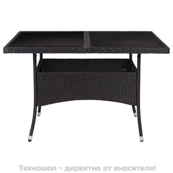 Градинска трапезна маса, черна, полиратан и стъкло