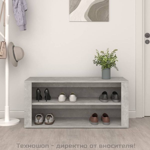 Етажерка за обувки, бетонно сива, 100x35x45 см, инженерно дърво