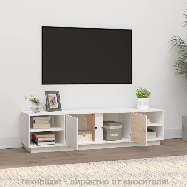 ТВ шкаф, бял, 156x40x40 см, бор масив