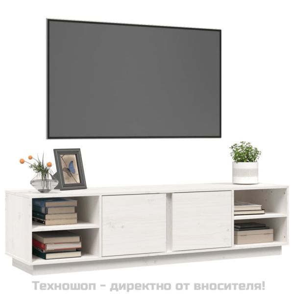 ТВ шкаф, бял, 156x40x40 см, бор масив