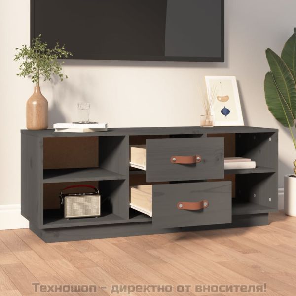 ТВ шкаф, сив, 100x34x40 см, бор масив