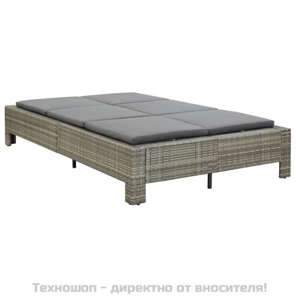 Шезлонг с шалте за двама, полиратан, сив