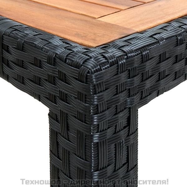 Градински трапезен комплект, 7 части, полиратан, акация, черен