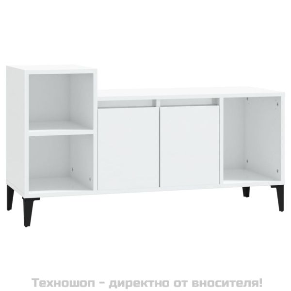 ТВ шкаф, бял гланц, 100x35x55 см, инженерно дърво