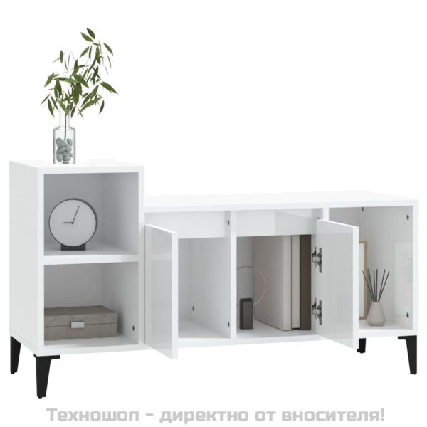 ТВ шкаф, бял гланц, 100x35x55 см, инженерно дърво