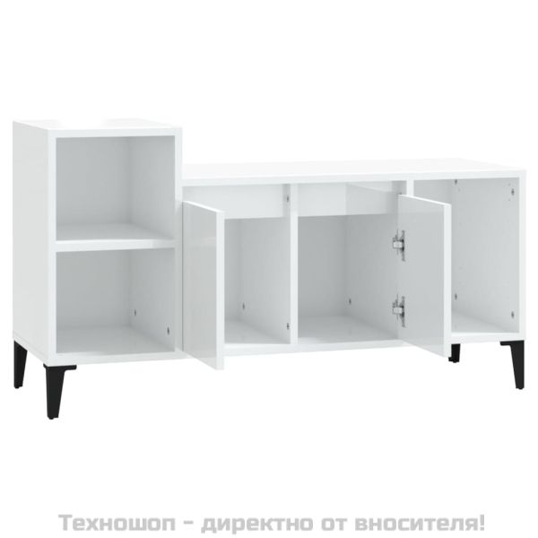 ТВ шкаф, бял гланц, 100x35x55 см, инженерно дърво