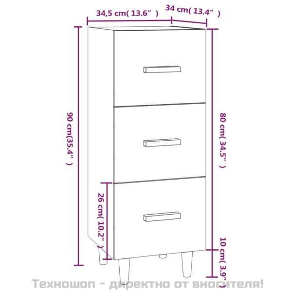 Сайдборд, кафяв дъб, 34,5x34x90 см, инженерно дърво