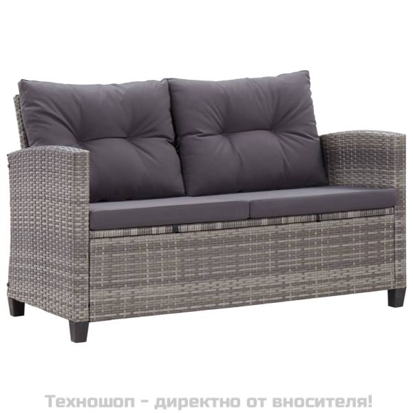 Градински комплект с възглавници, 6 части, полиратан, тъмносив