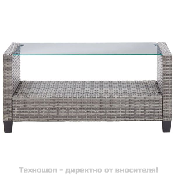 Градински комплект с възглавници, 6 части, полиратан, тъмносив