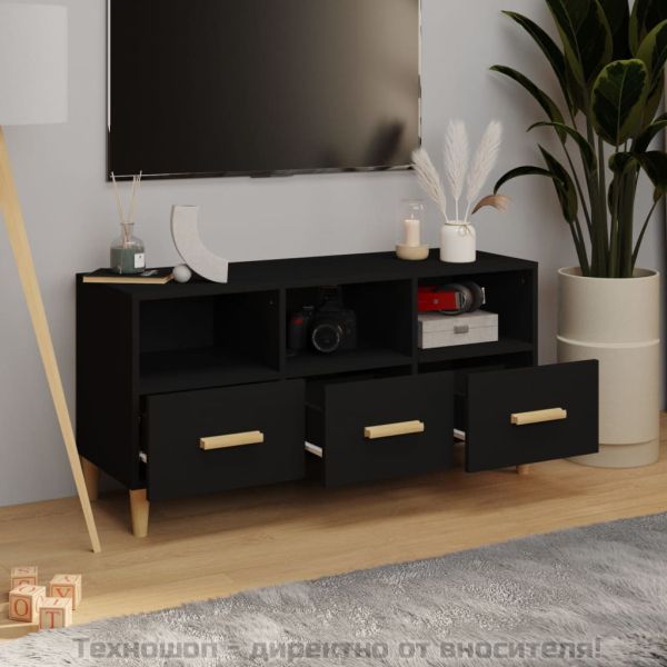ТВ шкаф, черен,102x36x50см, инженерно дърво
