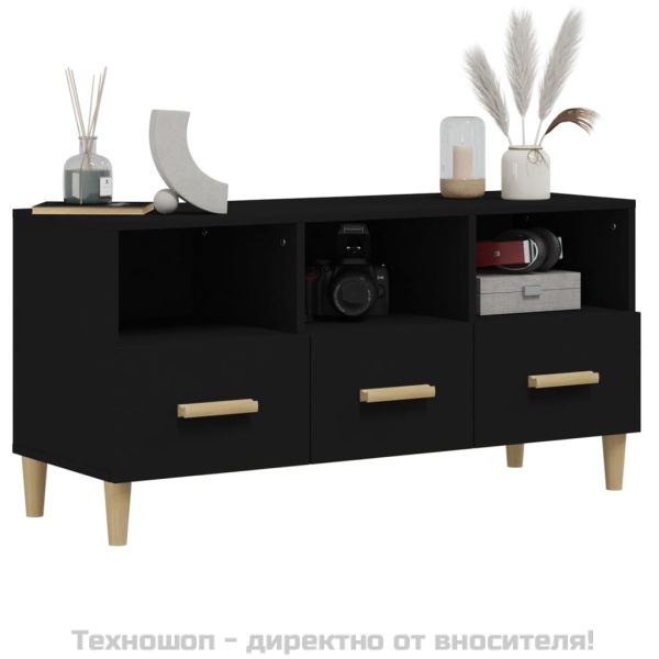 ТВ шкаф, черен,102x36x50см, инженерно дърво