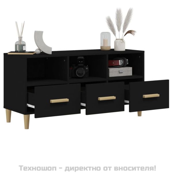 ТВ шкаф, черен,102x36x50см, инженерно дърво