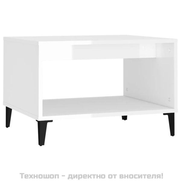 Кафе маса, бял гланц, 60x50x40 см, инженерно дърво