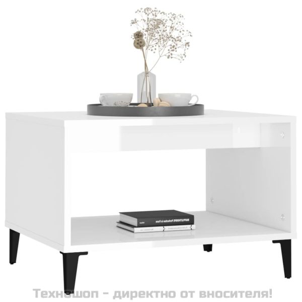 Кафе маса, бял гланц, 60x50x40 см, инженерно дърво