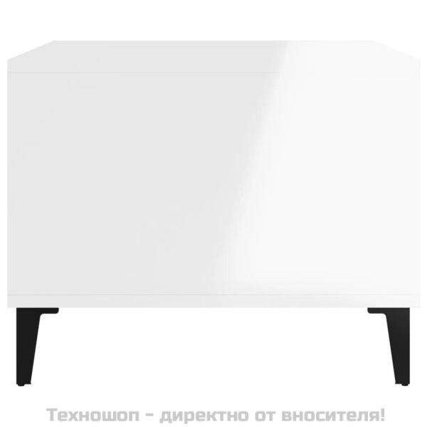 Кафе маса, бял гланц, 60x50x40 см, инженерно дърво