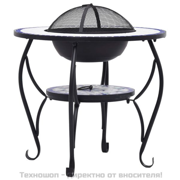 Мозаечна маса с огнище, синьо и бяло, 68 см, керамика