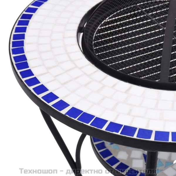 Мозаечна маса с огнище, синьо и бяло, 68 см, керамика