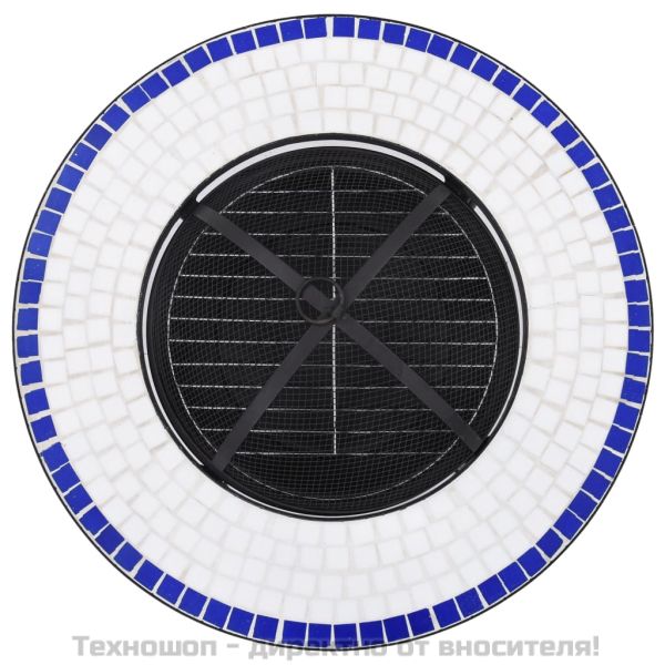 Мозаечна маса с огнище, синьо и бяло, 68 см, керамика