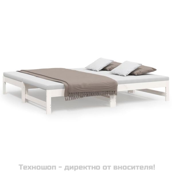 Разтегателна кушетка, бяла, борово дърво масив, 2x(90x190) см