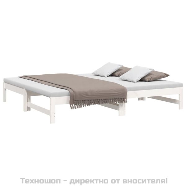 Разтегателна кушетка, бяла, борово дърво масив, 2x(90x190) см