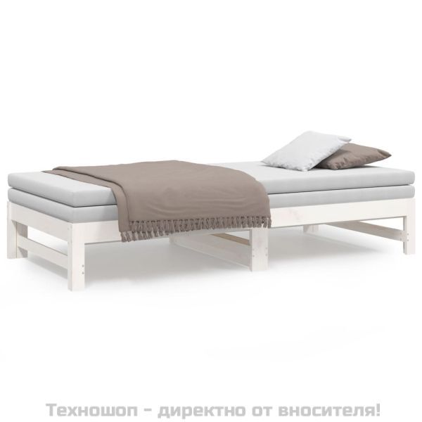 Разтегателна кушетка, бяла, борово дърво масив, 2x(90x190) см