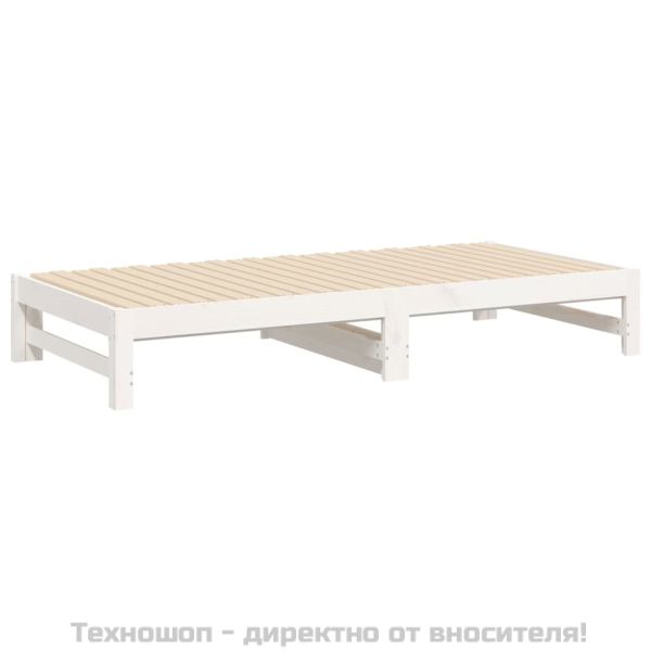 Разтегателна кушетка, бяла, борово дърво масив, 2x(90x190) см